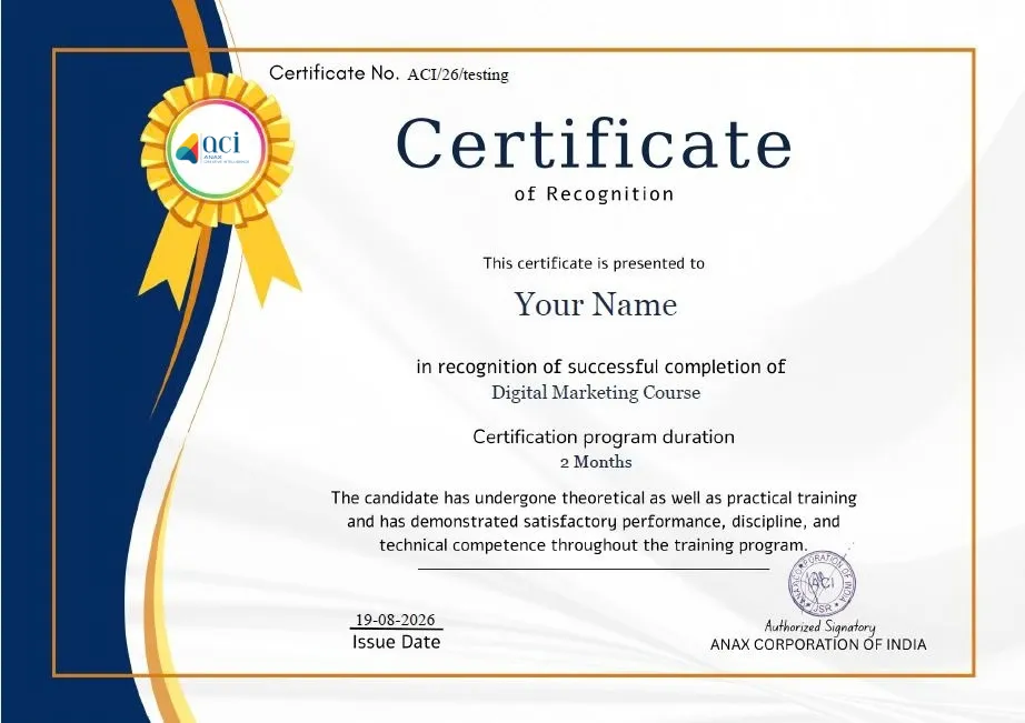 ACI Internship Certificate of Recognition